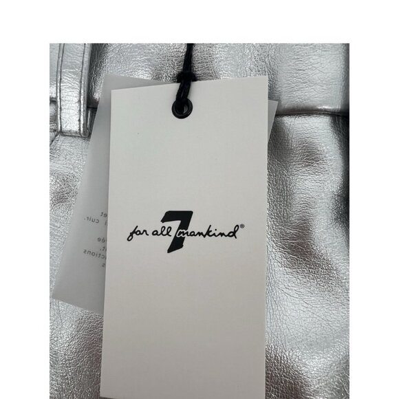 7 For All Mankind Silver Vegan Leather Midi Skirt New Tags Metallic Large 12 14 - Picture 2 of 5